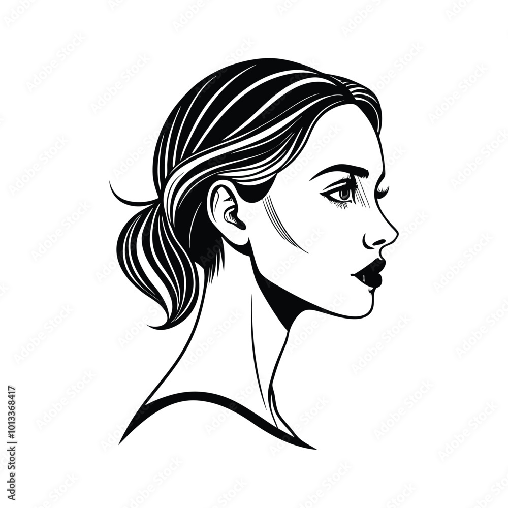 WOMEN FACE VECTOR ONE LINE ART ILLUSTRATION WOMEN FACE VECTOR ONE LINE ART ILLUSTRATION