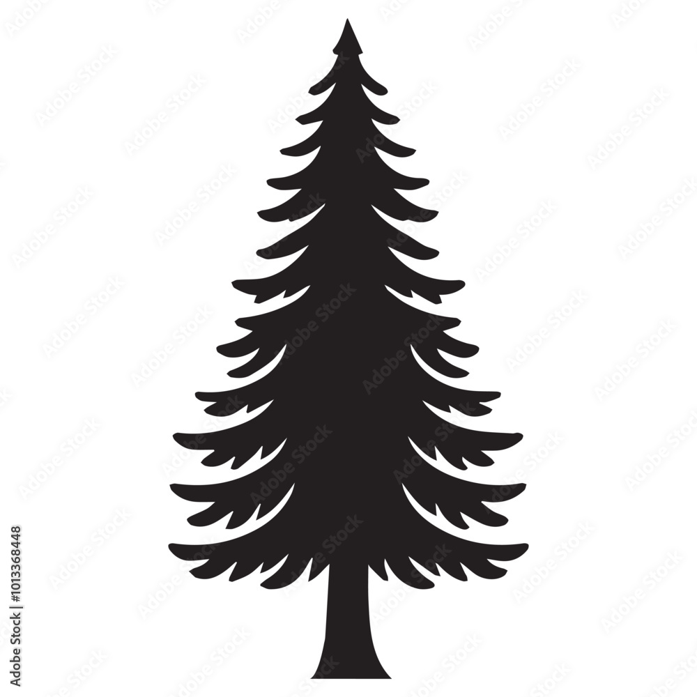 Obraz premium Fir Tree Vector illustration in black and white - Fir Plant Silhouette Design