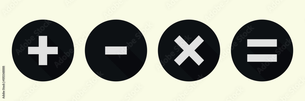 Fototapeta premium Black circle math icons set. Plus, minus, multiplication, equal icons. 