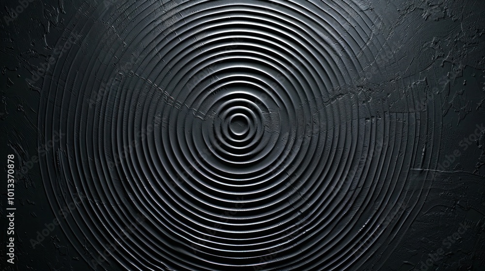 Intricate concentric circle line art forming a ripple effect on a black wall, evoking depth and harmony. Intricate concentric circle line art forming a ripple effect on a black wall, evoking depth and harmony.