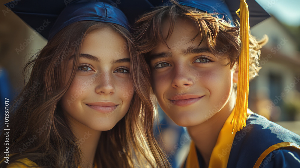two teenagers looking happy after graduating high school, two teenagers looking happy after graduating high school,
