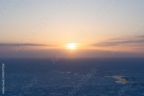 Sunset and drift ice in Hokkaido japan 