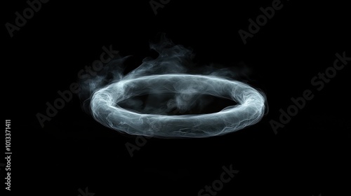 A glowing smoke ring against a black background, evoking a mystical atmosphere. photo