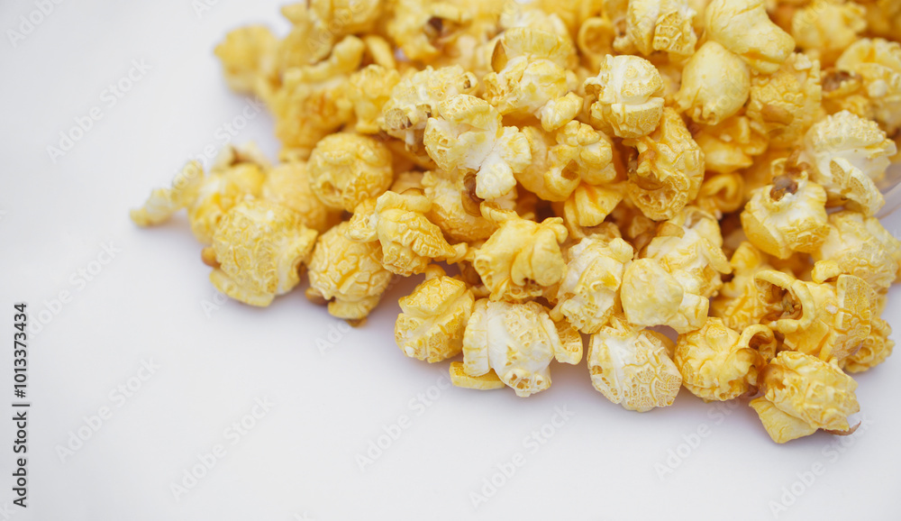 Pile of homemade popcorn, made from seeds of maize or corn by baking or heating, mixed with salt, sugar and butter caramel. Concept, delicious snack. Agriculture product as food. Pile of homemade popcorn, made from seeds of maize or corn by baking or heating, mixed with salt, sugar and butter caramel. Concept, delicious snack. Agriculture product as food.