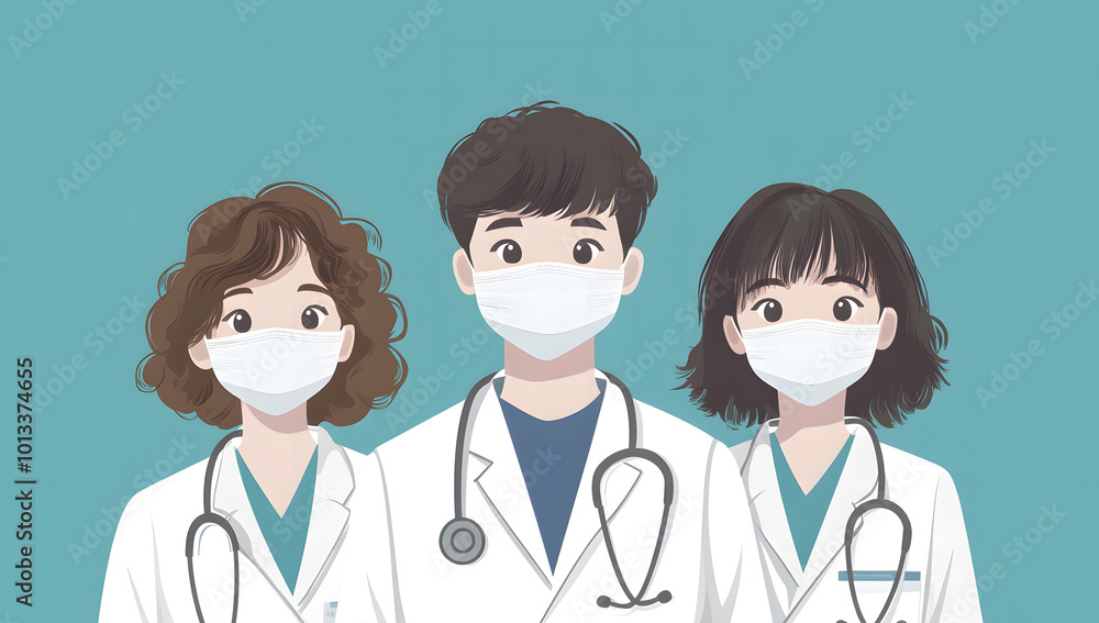 Doctors and nurses characters wearing masks., cartoons design Doctors and nurses characters wearing masks., cartoons design