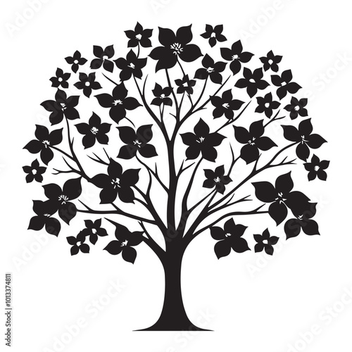 
Flowering dogwood Tree Vector illustration in black and white - Flowering dogwood Plant Silhouette Design

