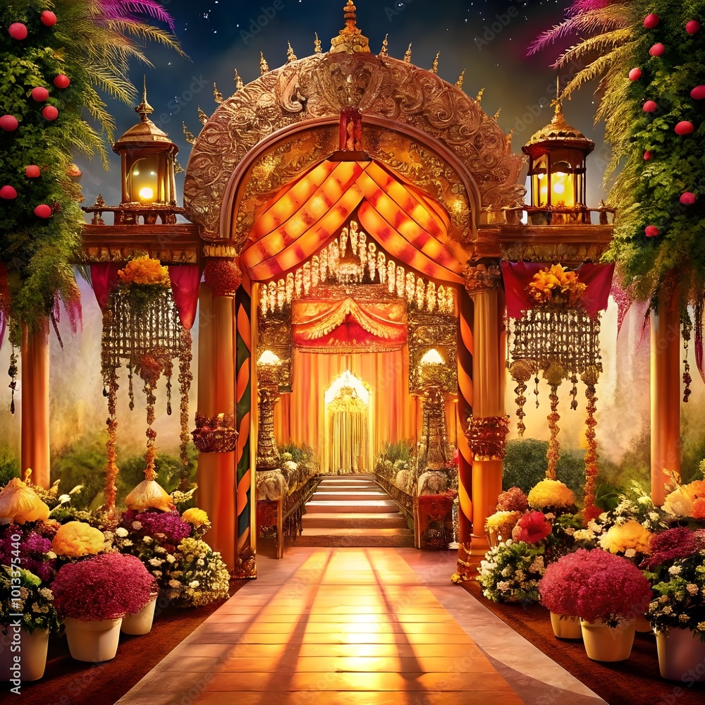Fototapeta premium luxury decoration of indian weeding entrance with