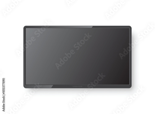 Thin frame monitor mock up icon in flat style. TV display vector illustration on isolated background. Electronic gadget sign business concept.