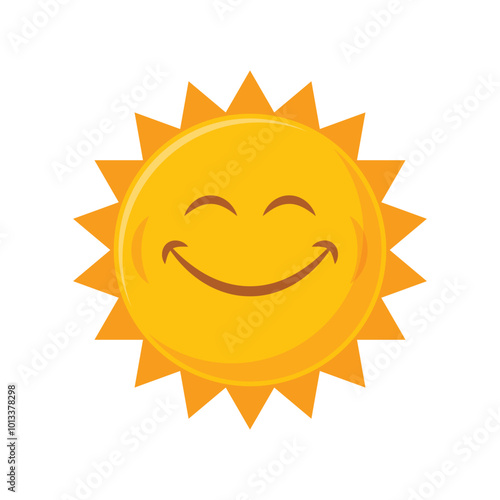 Funny sun with face icon in flat style. Summer sunshine emoji vector illustration on isolated background. Smiling sun sign business concept.