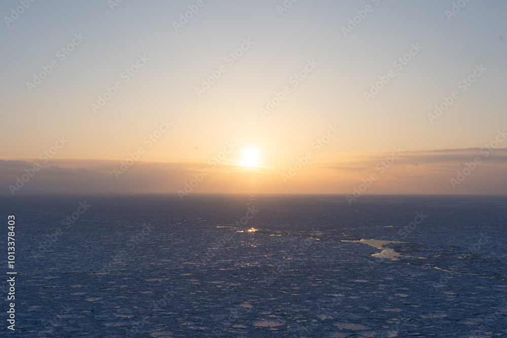 Sunset and drift ice in Hokkaido Japan Sunset and drift ice in Hokkaido Japan