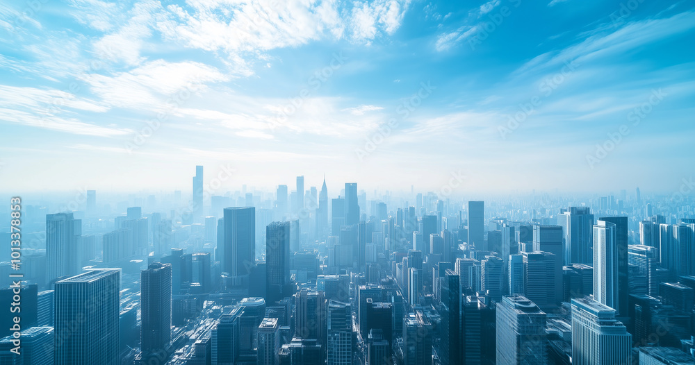 Aerial View of City Skyline and Skyscrapers Under Blue Sky and White Clouds Aerial View of City Skyline and Skyscrapers Under Blue Sky and White Clouds