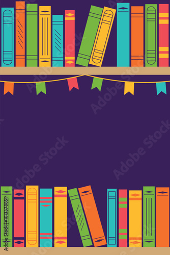 Books on the shelf. Vector background.