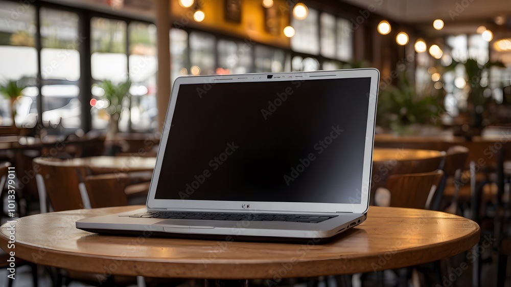 Laptop computer monitor empty Screen in the Cafe. Buisness Work Laptop computer monitor empty Screen in the Cafe. Buisness Work