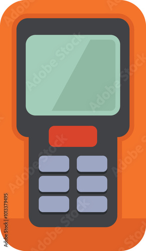 Orange inventory scanner with blank screen showing modern design is isolated on white background