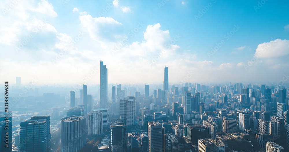 Aerial View of City Skyline and Skyscrapers Under Blue Sky and White Clouds Aerial View of City Skyline and Skyscrapers Under Blue Sky and White Clouds
