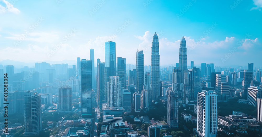 Aerial View of City Skyline and Skyscrapers Under Blue Sky and White Clouds Aerial View of City Skyline and Skyscrapers Under Blue Sky and White Clouds