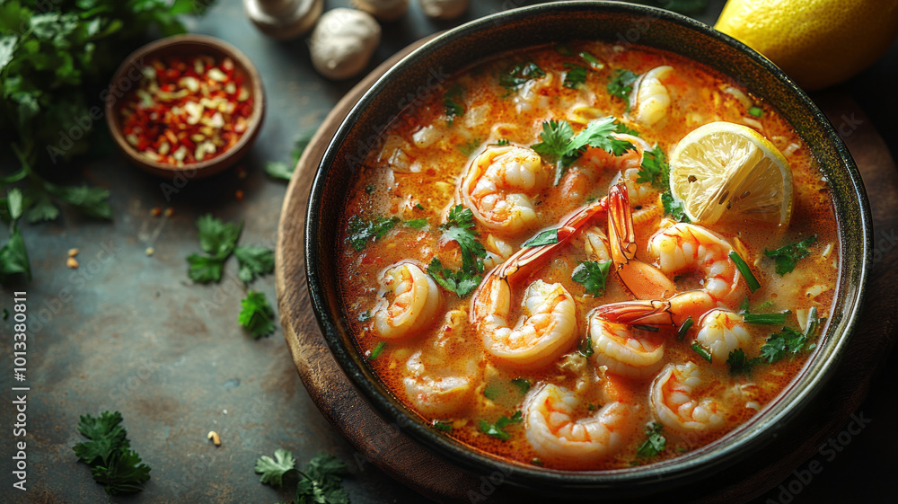 Showcase Thai soup's rich flavors with bold photography, vibrant angles, and dynamic lighting Showcase Thai soup's rich flavors with bold photography, vibrant angles, and dynamic lighting