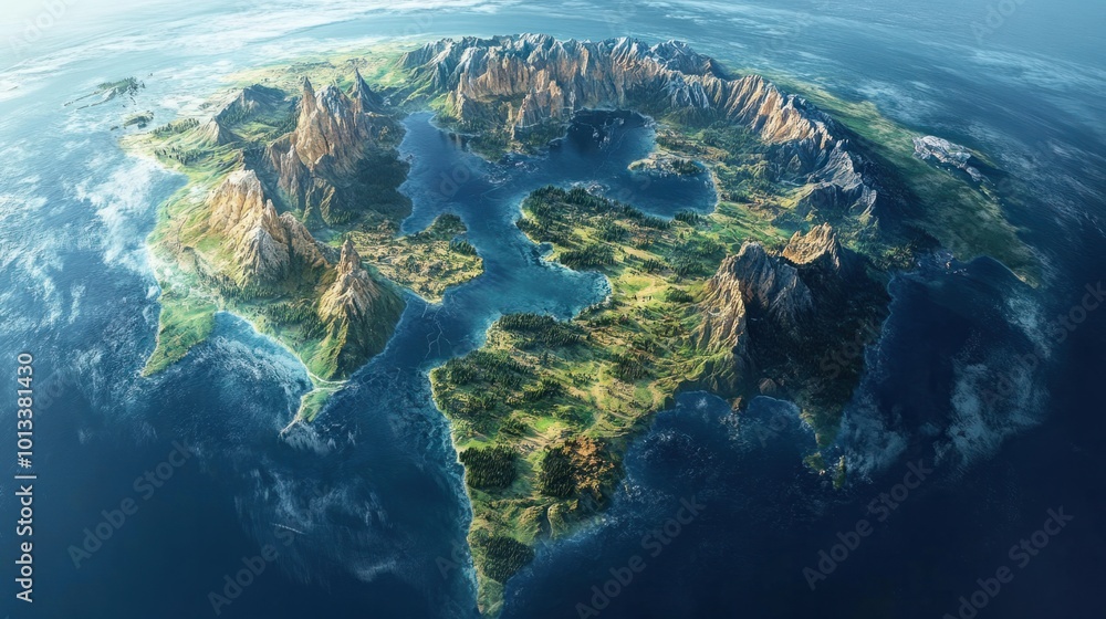 Fototapeta premium Continental drift from Earth's ancient supercontinents to modern landmasses, illustrating changes