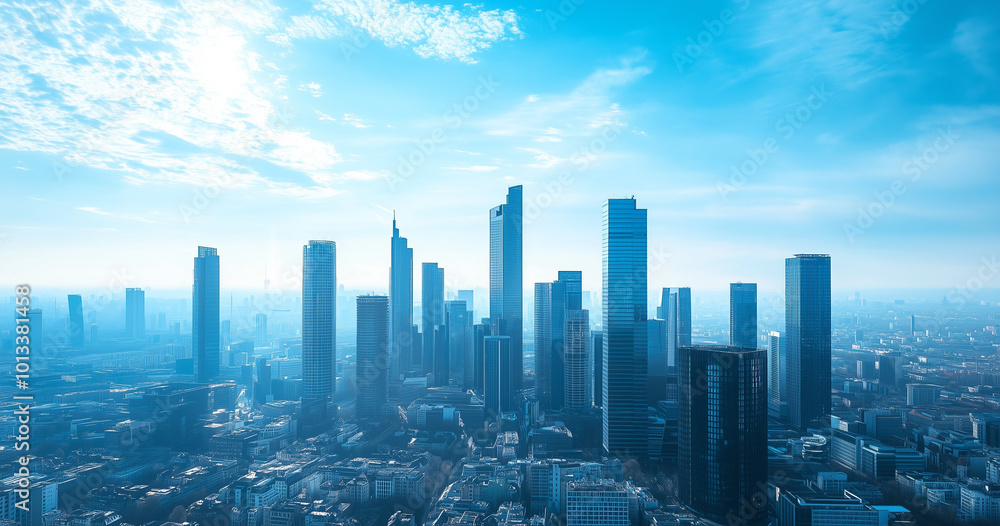 Aerial View of City Skyline and Skyscrapers Under Blue Sky and White Clouds Aerial View of City Skyline and Skyscrapers Under Blue Sky and White Clouds