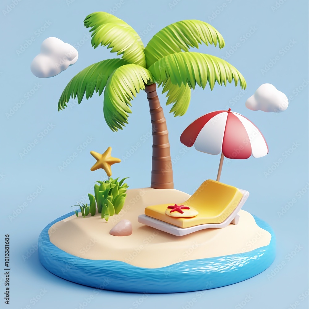 Fototapeta premium 3D Beach Breeze Icon: Gentle Coastal Wind Illustration Logo