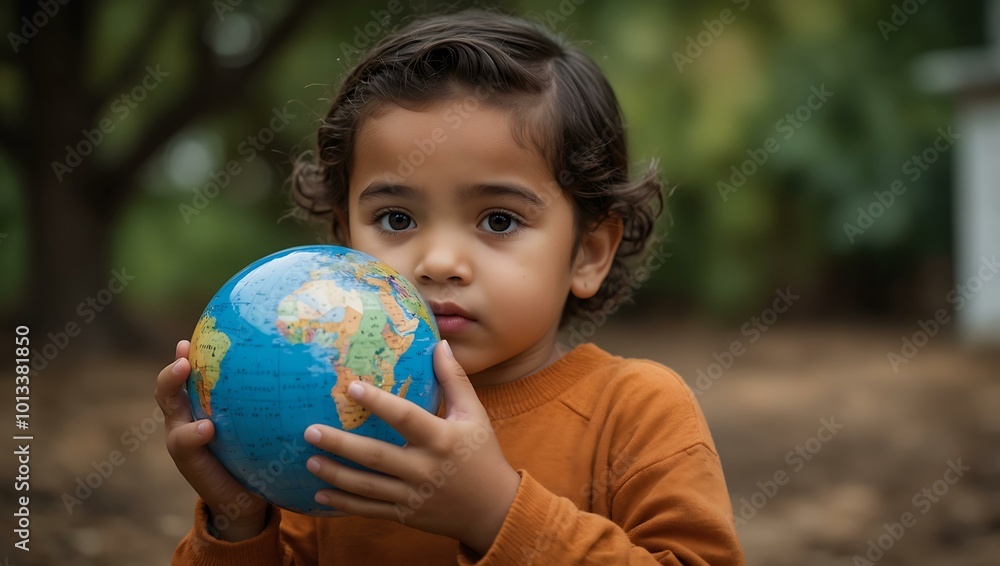 Child holding a globe, symbolizing global awareness. Child holding a globe, symbolizing global awareness.
