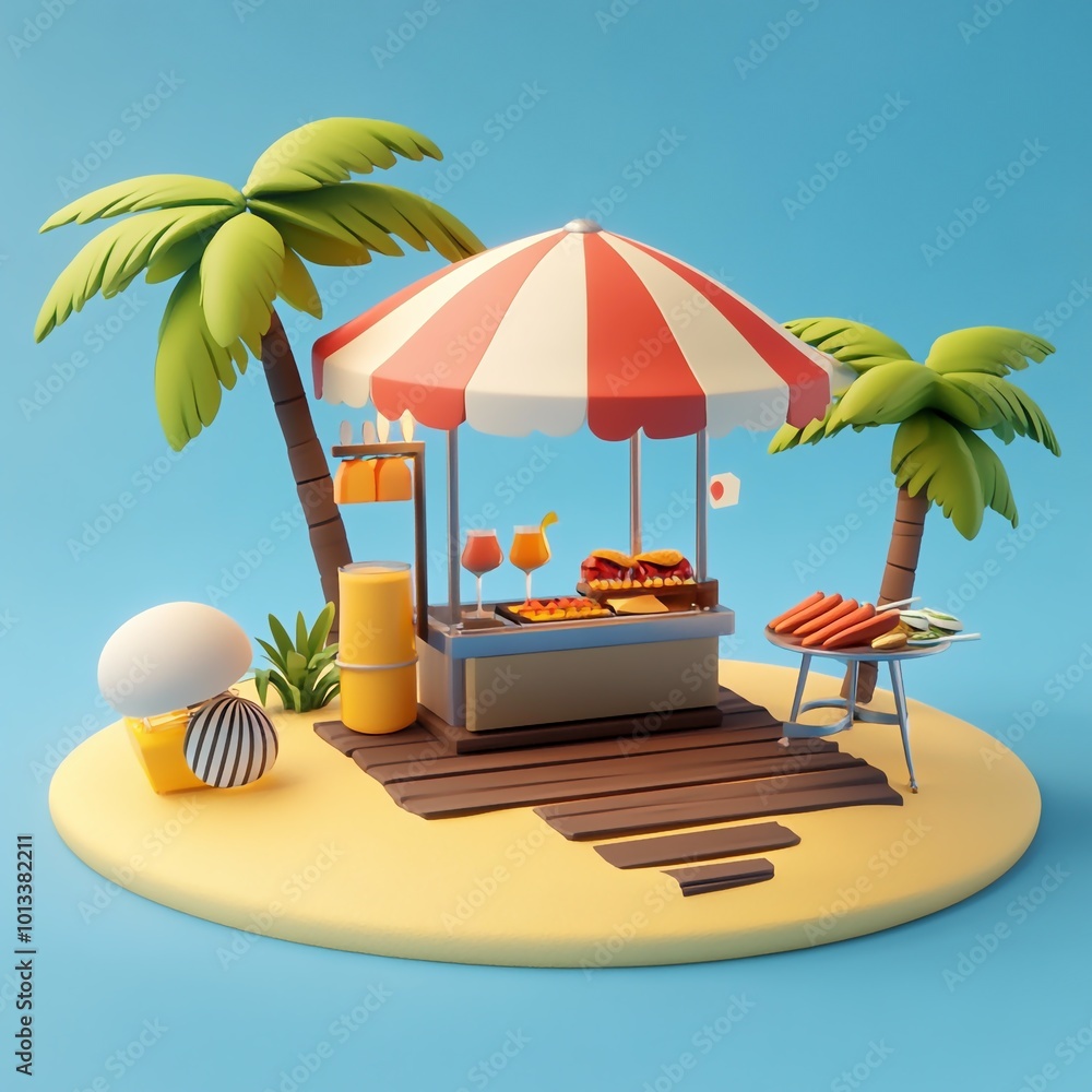 Obraz premium 3D Beach Grill Icon: Seaside Barbecue Setup Illustration Logo