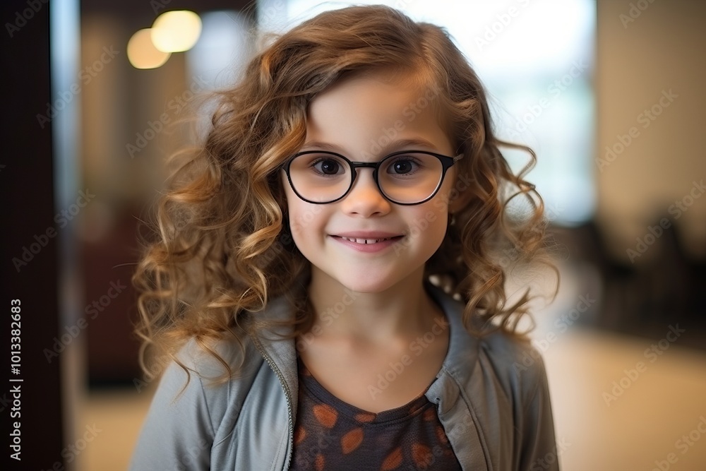 Portrait of a cute little girl with curly hair wearing eyeglasses Portrait of a cute little girl with curly hair wearing eyeglasses