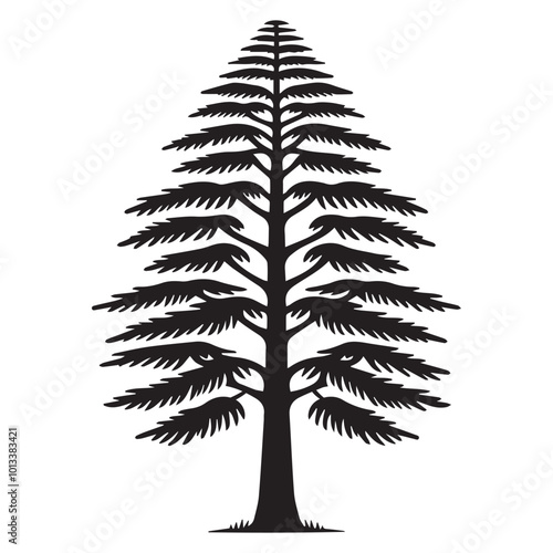 Cedar Tree Vector illustration in black and white - Cedar Plant Silhouette Design

