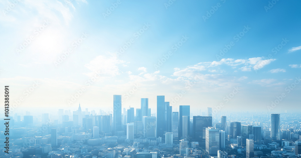 Aerial View of City Skyline and Skyscrapers Under Blue Sky and White Clouds Aerial View of City Skyline and Skyscrapers Under Blue Sky and White Clouds