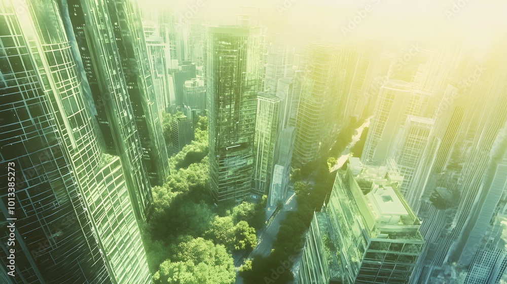 Futuristic green city skyline with skyscrapers and nature Futuristic green city skyline with skyscrapers and nature