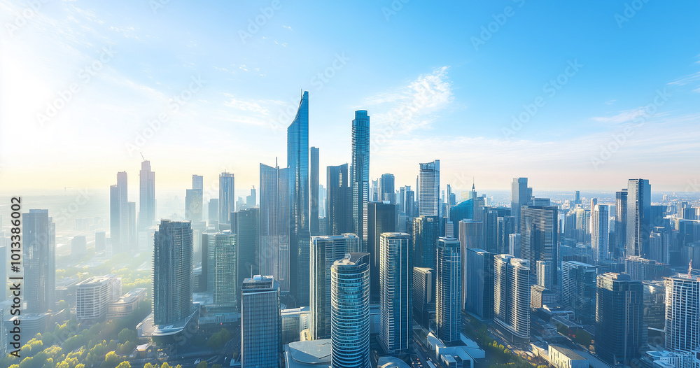 Aerial View of City Skyline and Skyscrapers Under Blue Sky and White Clouds Aerial View of City Skyline and Skyscrapers Under Blue Sky and White Clouds