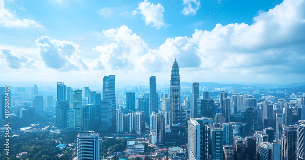 Aerial View of City Skyline and Skyscrapers Under Blue Sky and White Clouds Aerial View of City Skyline and Skyscrapers Under Blue Sky and White Clouds