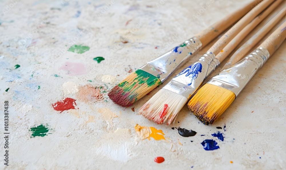 Obraz premium paint brushes with traces of colorful paint, Generative AI