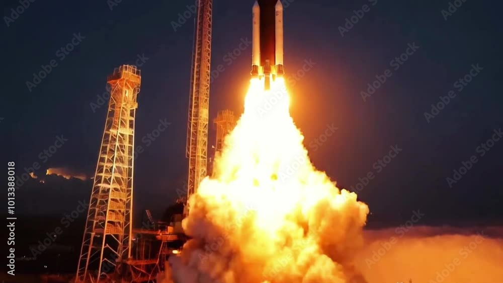 Making Rockets Light As Possible Successful rocket launch rocket launch to the space with dazzling light ...