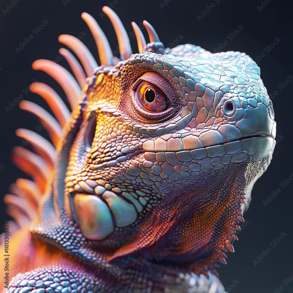 Fototapeta premium 3D Iguana Icon: Tropical Reptile with Spiny Crest Illustration Logo