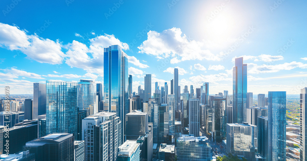 Aerial View of City Skyline and Skyscrapers Under Blue Sky and White Clouds Aerial View of City Skyline and Skyscrapers Under Blue Sky and White Clouds