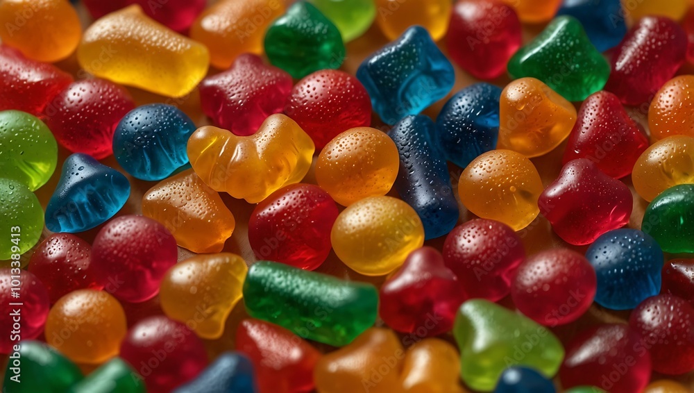 Colorful gummy candies arranged vibrantly, showcasing their shapes. Colorful gummy candies arranged vibrantly, showcasing their shapes.