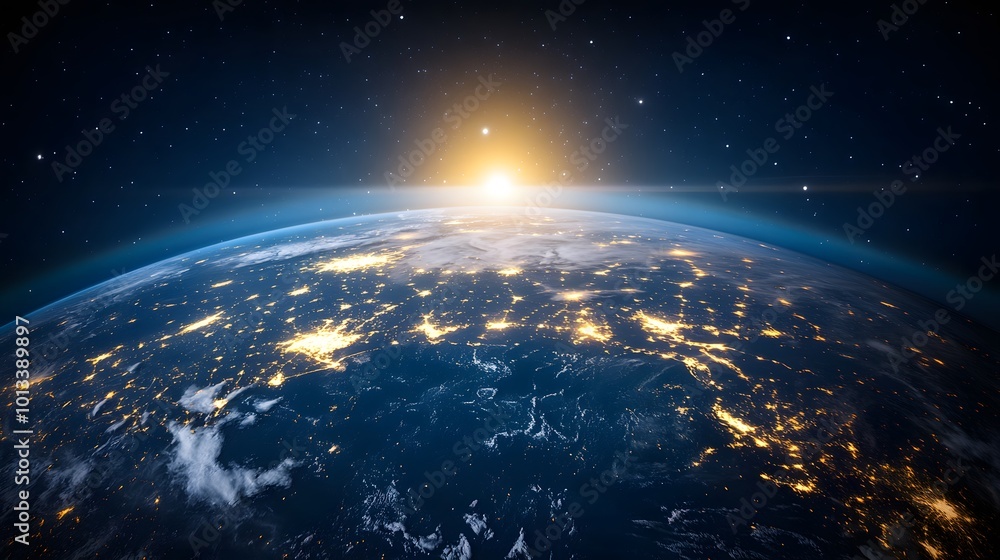 Fototapeta premium Stunning view of earth from space at sunrise