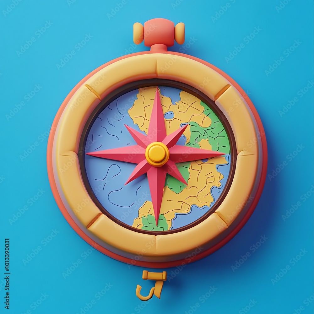 3D Map Compass Icon: Tool for Navigating Terrain Illustration Logo