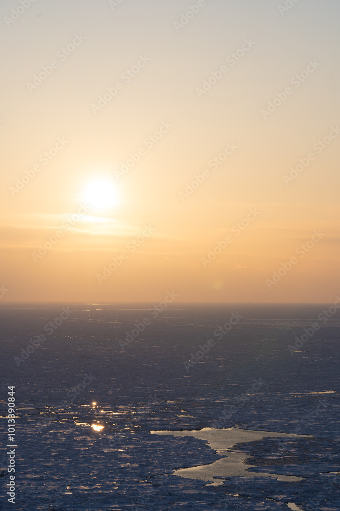 Sunset and drift ice in Hokkaido japan Sunset and drift ice in Hokkaido japan