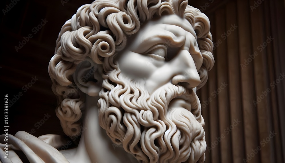 A detailed marble sculpture of an old stoic man, possibly representing a roman god, showcasing intricate facial features and a contemplative expression. A detailed marble sculpture of an old stoic man, possibly representing a roman god, showcasing intricate facial features and a contemplative expression.