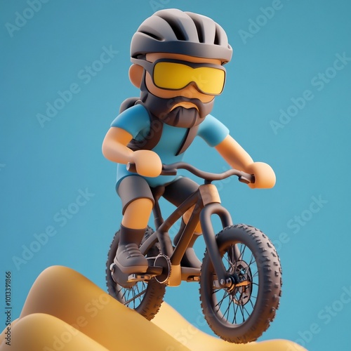 3D Mountain Biker Icon: Enthusiast on a Mountain Trail Illustration Logo photo