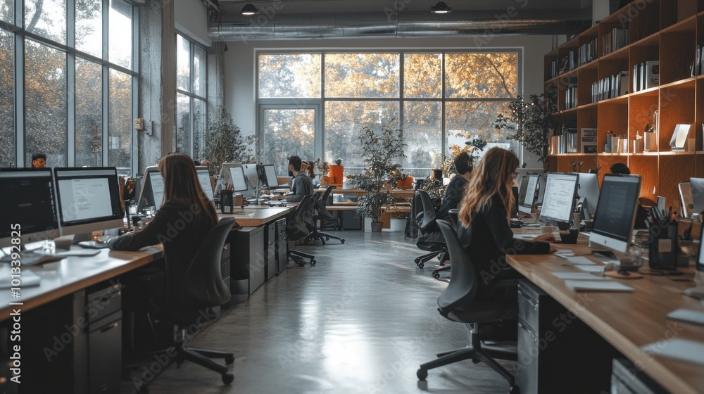 Modern Busy Office Filled with Professionals Working Modern Busy Office Filled with Professionals Working