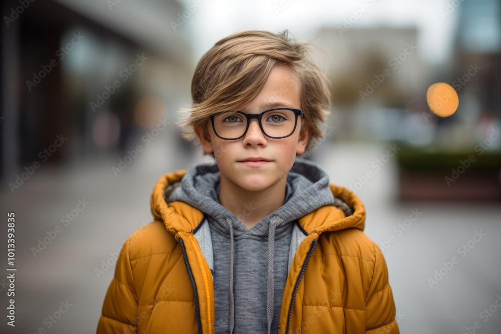 Portrait of a cute little boy wearing glasses and a warm jacket Portrait of a cute little boy wearing glasses and a warm jacket