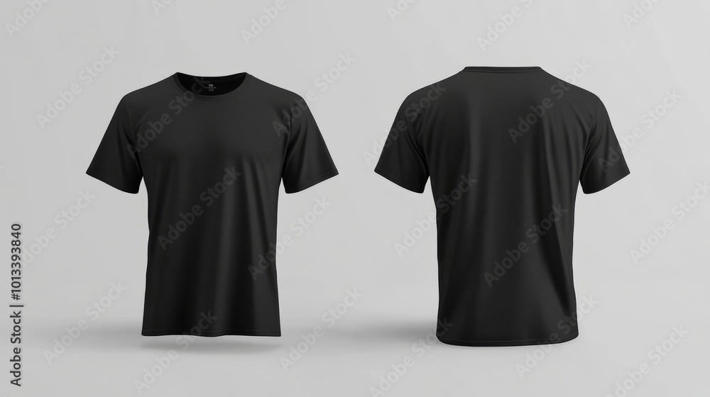 Blank black male T-shirt mockup template, front and back view, isolated on a plain background, ready for design presentation Blank black male T-shirt mockup template, front and back view, isolated on a plain background, ready for design presentation