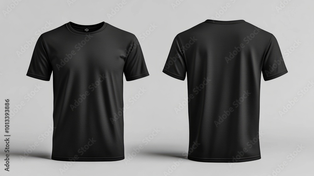 Blank black male T-shirt mockup template, front and back view, isolated on a plain background, ready for design presentation Blank black male T-shirt mockup template, front and back view, isolated on a plain background, ready for design presentation