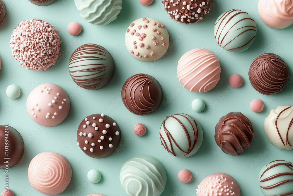 Delicious chocolate with various shapes and colors in seamless pattern Delicious chocolate with various shapes and colors in seamless pattern
