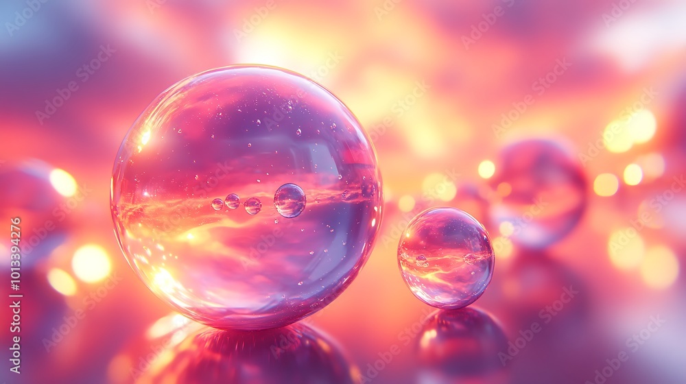Crystal ball reflecting a pink sunset with bokeh. Crystal ball reflecting a pink sunset with bokeh.
