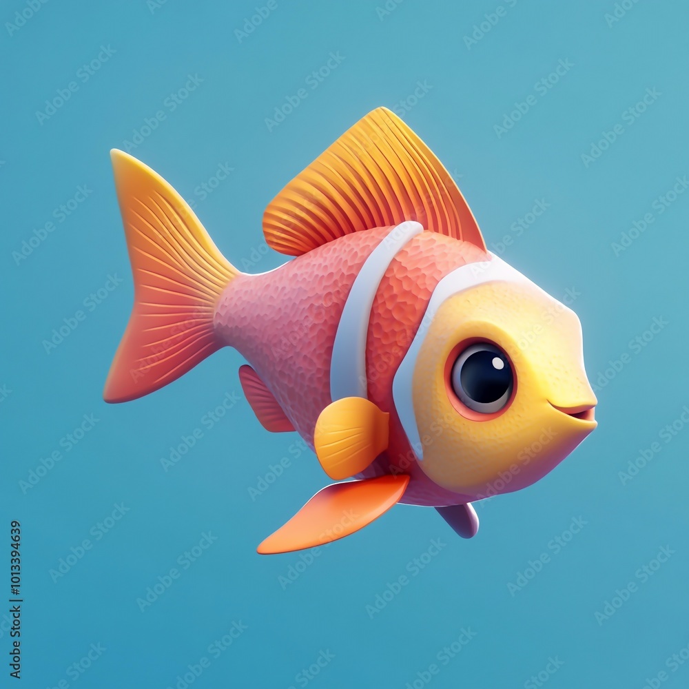 Naklejka premium 3D Ocean Fish Icon: Marine Life in the Deep Sea Illustration Logo