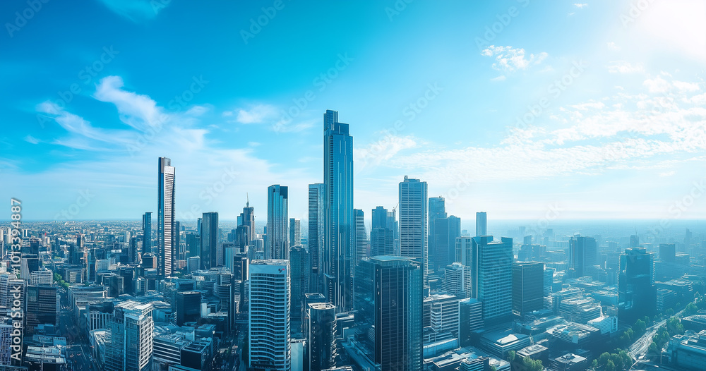 Aerial View of City Skyline and Skyscrapers Under Blue Sky and White Clouds Aerial View of City Skyline and Skyscrapers Under Blue Sky and White Clouds